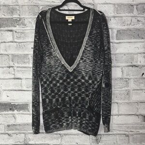 Diesel Women's Plunging V-Neck Tunic Sweater in Heathered Black and Gray